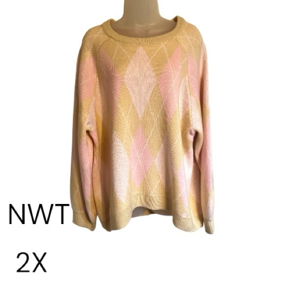 crown & ivy Sweaters - NWT  Retail: $70  SPRING Pastel Argyle Sweater  PLUS: 2X    CL-56